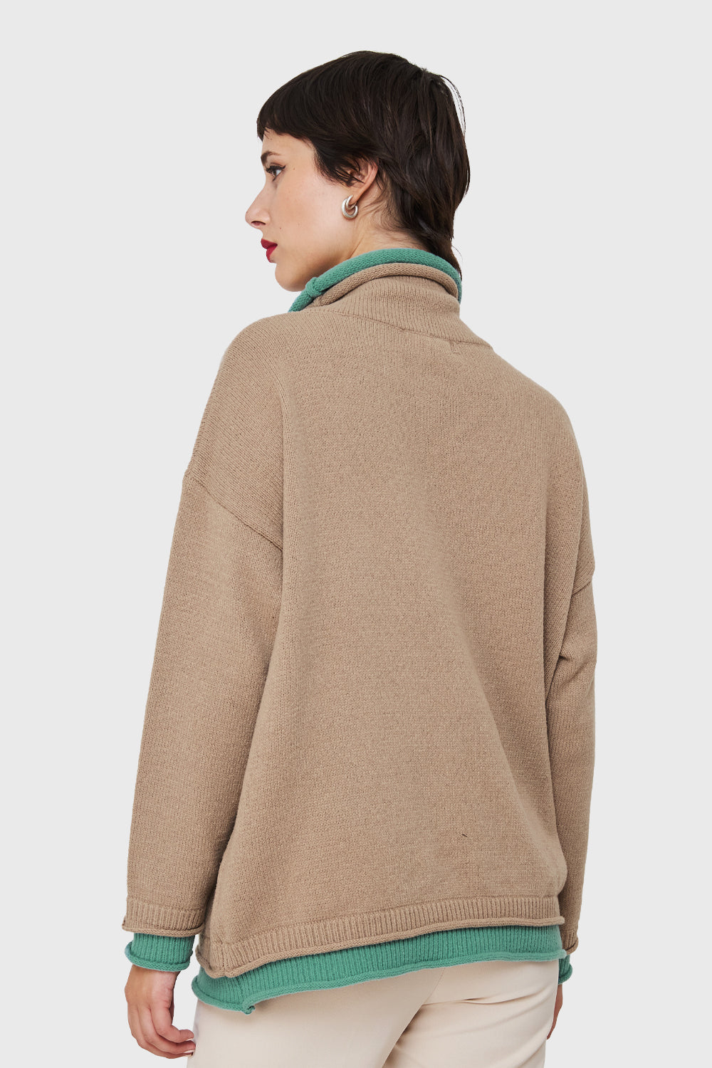 Sweater Holgado Efecto Doble Prenda Khaki