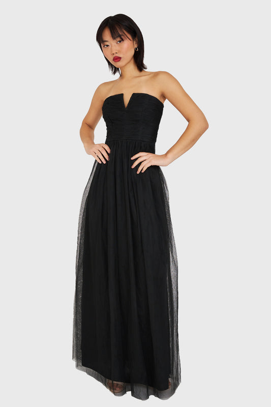 Vestido Strapless y Escote V Negro