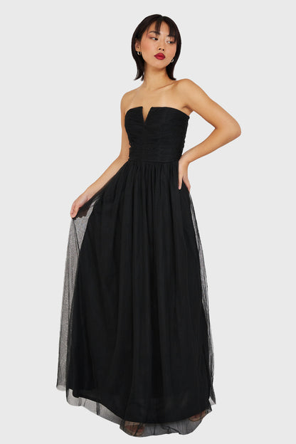 Vestido Strapless y Escote V Negro