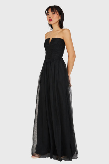 Vestido Strapless y Escote V Negro