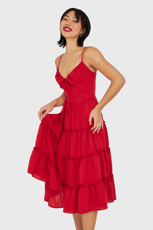 Vestido Pabilo Con Volantes Rojo