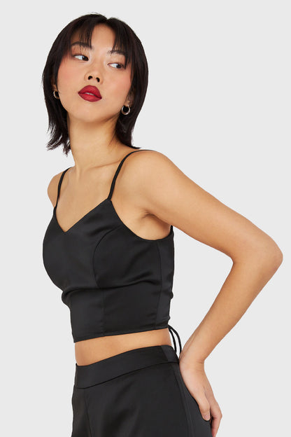 Crop Top Lace Up Negro