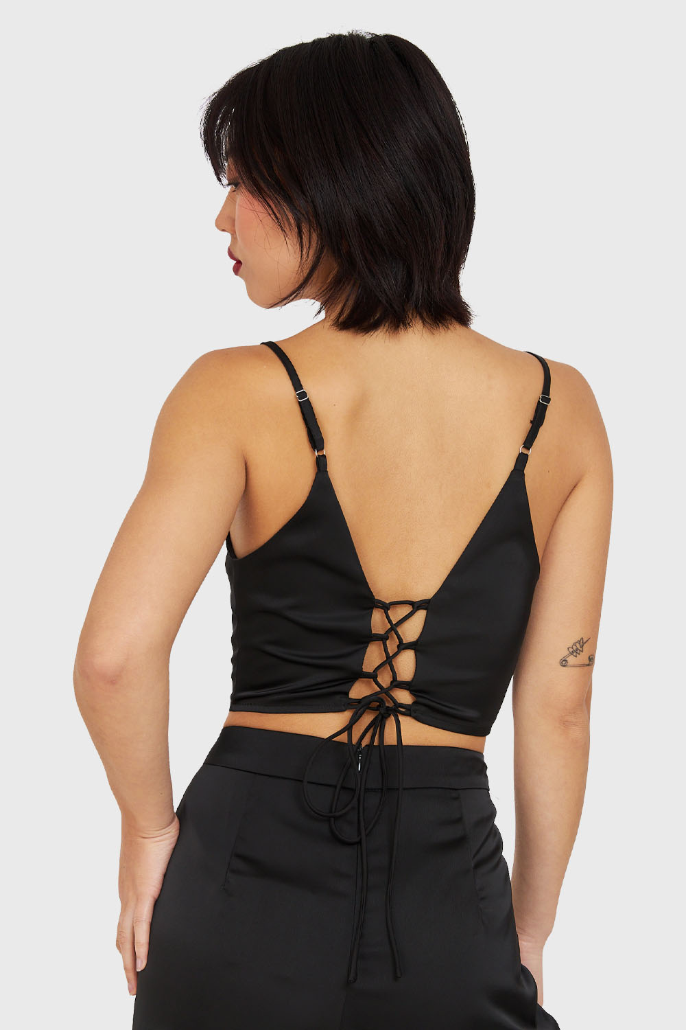 Crop Top Lace Up Negro