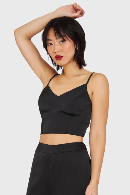 Crop Top Lace Up Negro