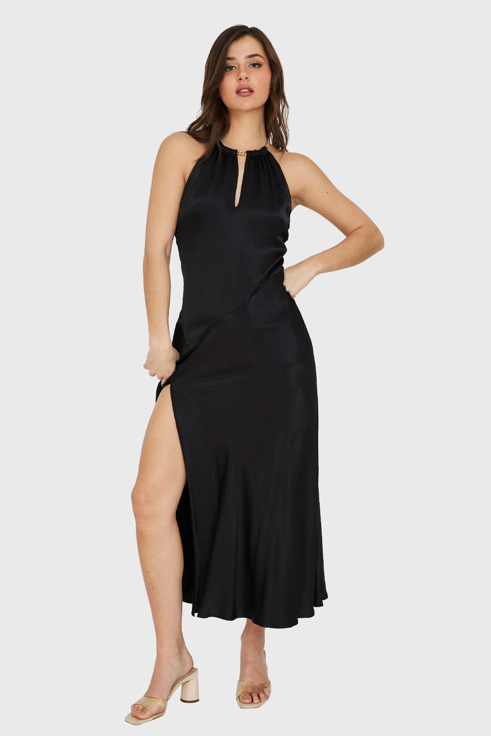 Vestido Halter Cadena Negro