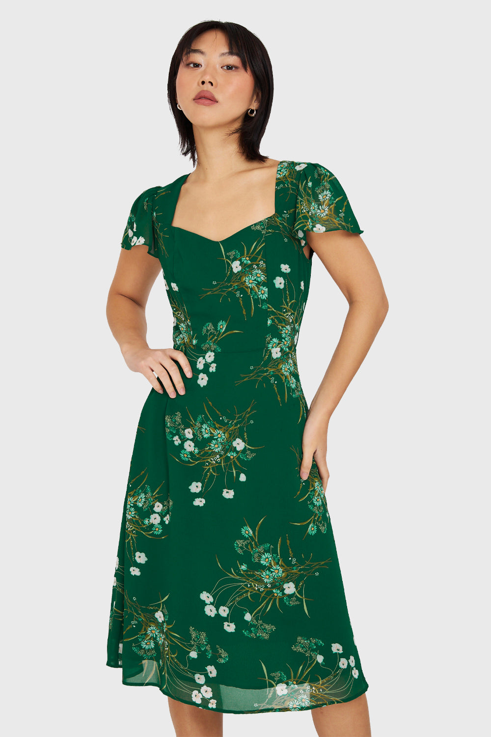 Vestido Escote Semi Corazón Verde Oscuro