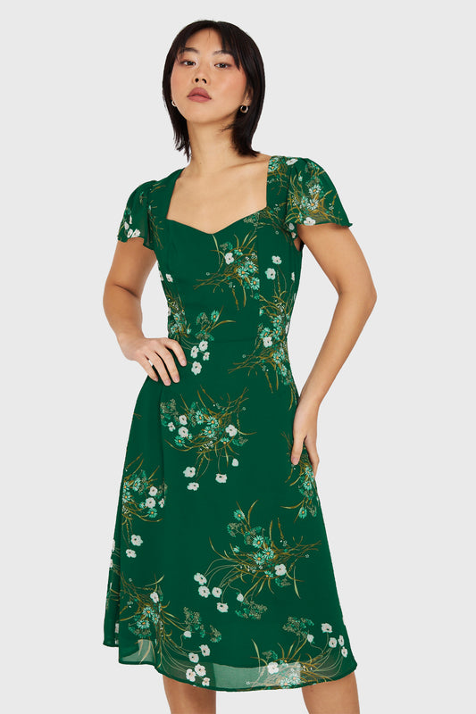 Vestido Escote Semi Corazón Verde Oscuro