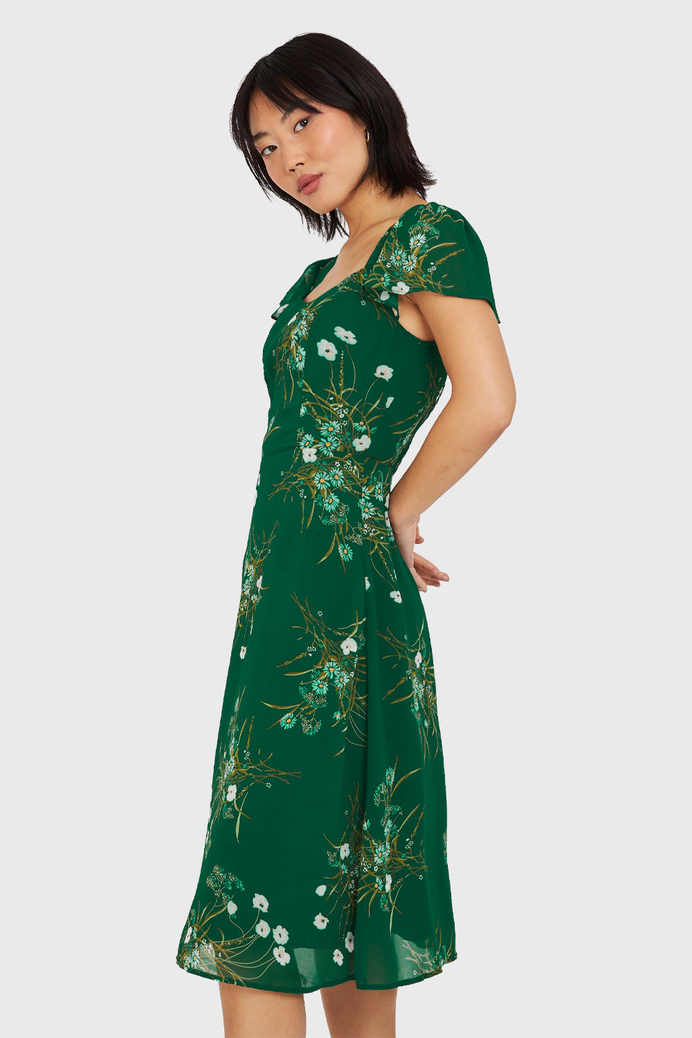 Vestido Escote Semi Corazón Verde Oscuro