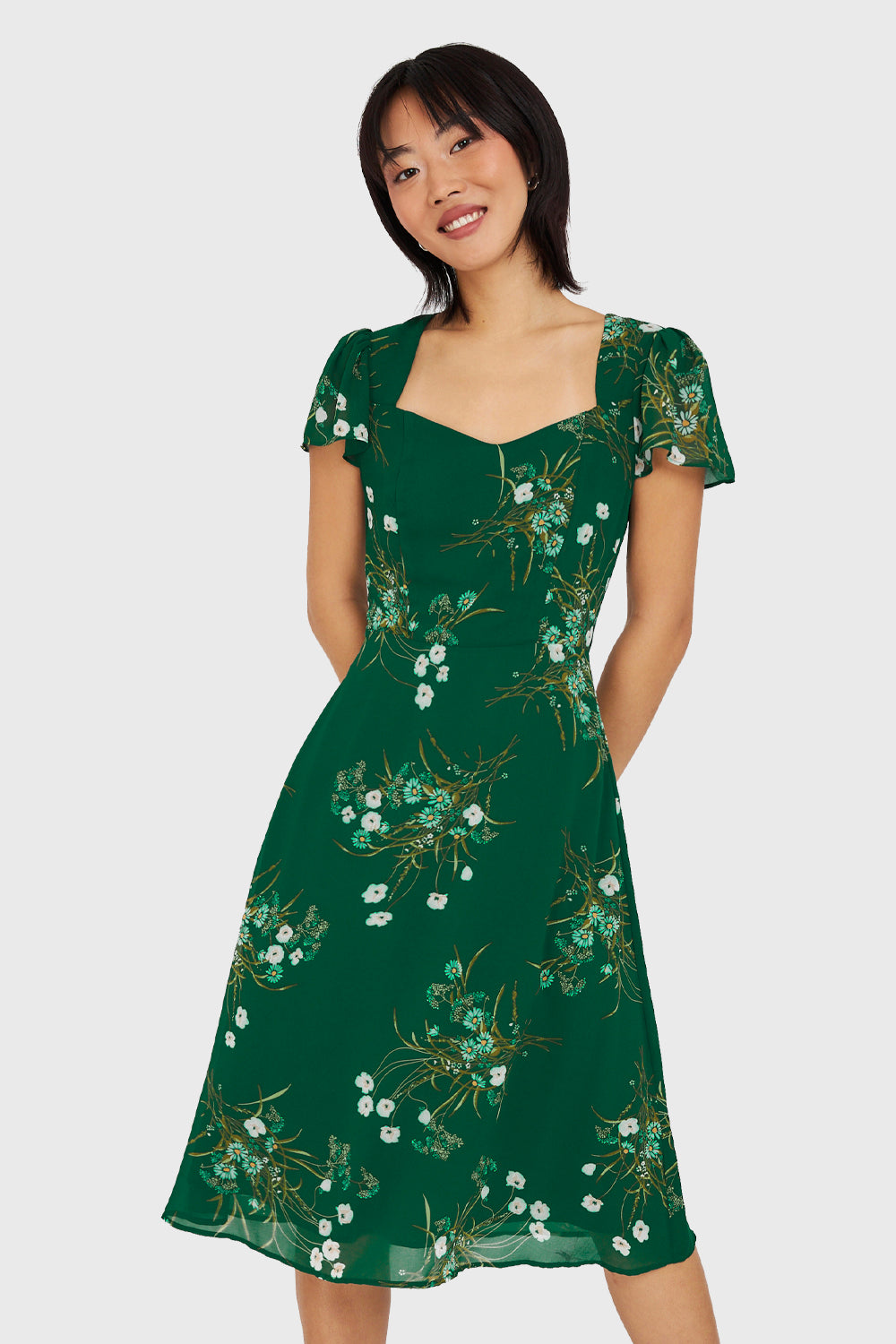 Vestido Escote Semi Corazón Verde Oscuro