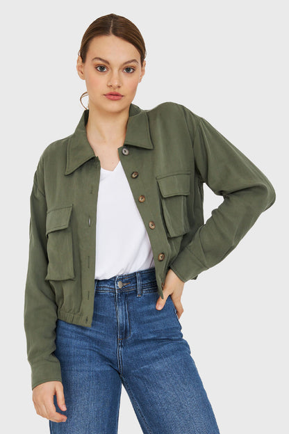 Blusa Bolsillos Cargo Verde Oliva