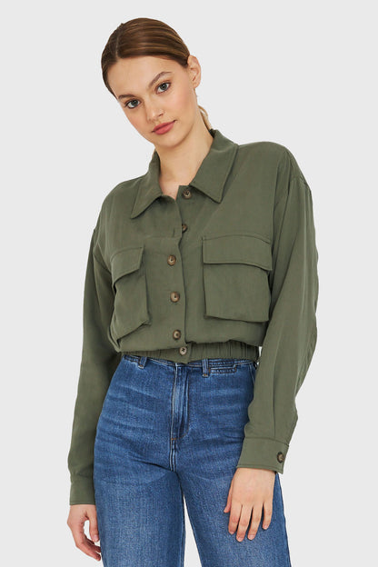 Blusa Bolsillos Cargo Verde Oliva