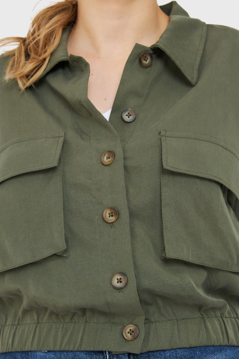 Blusa Bolsillos Cargo Verde Oliva