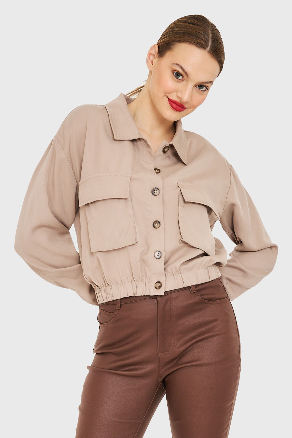 Blusa Bolsillos Cargo Khaki