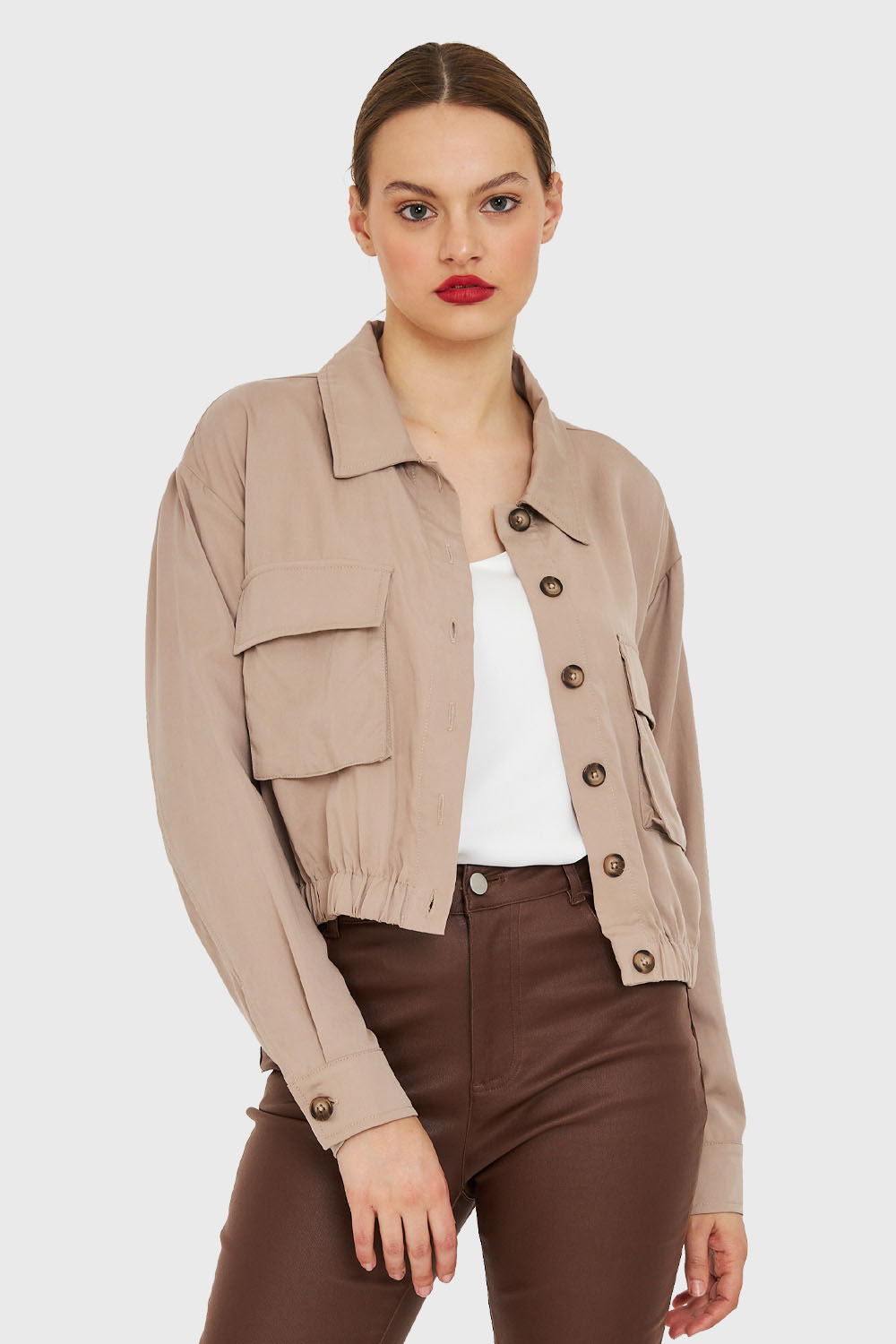 Blusa Bolsillos Cargo Khaki