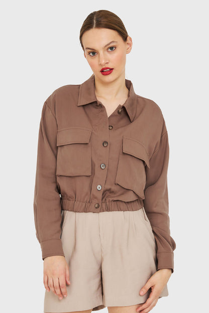 Blusa Bolsillos Cargo Café