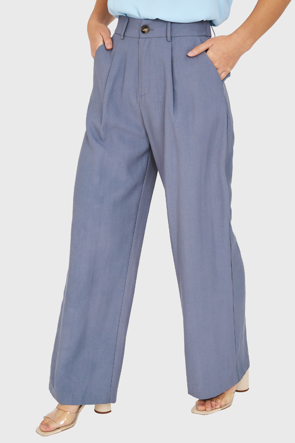 Pantalón Pretina Ancha Azul Grisáceo