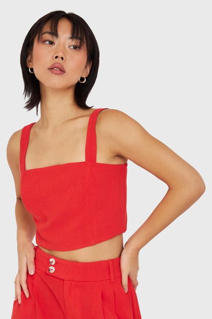 Crop Top Mezcla Lino Rojo