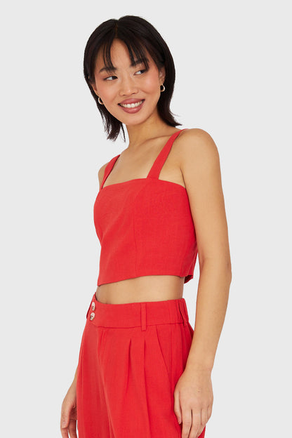 Crop Top Mezcla Lino Rojo