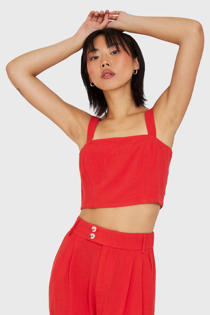 Crop Top Mezcla Lino Rojo