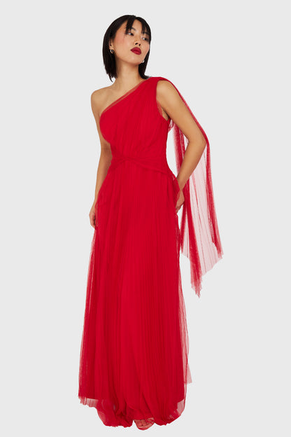 Vestido Plisado Asimétrico Rojo