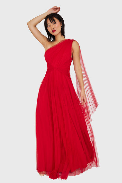 Vestido Plisado Asimétrico Rojo