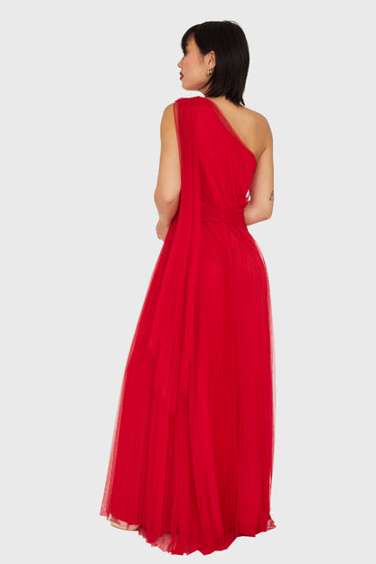 Vestido Plisado Asimétrico Rojo