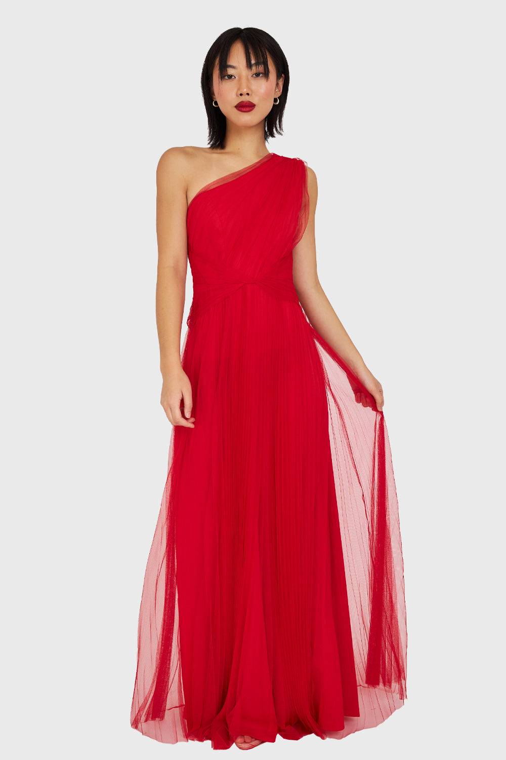 Vestido Plisado Asimétrico Rojo