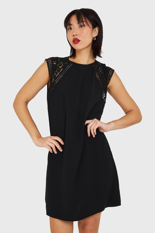 Vestido Holgado Con Mangas Caladas Negro