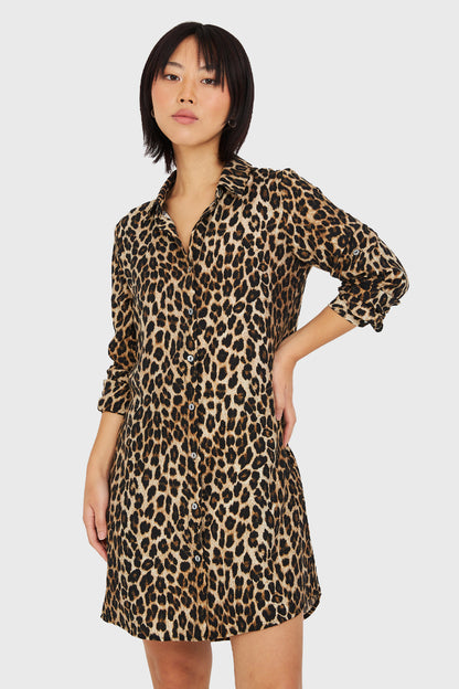 Vestido Tipo Camisero Leopard Café