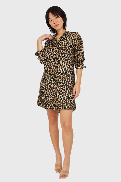 Vestido Tipo Camisero Leopard Café