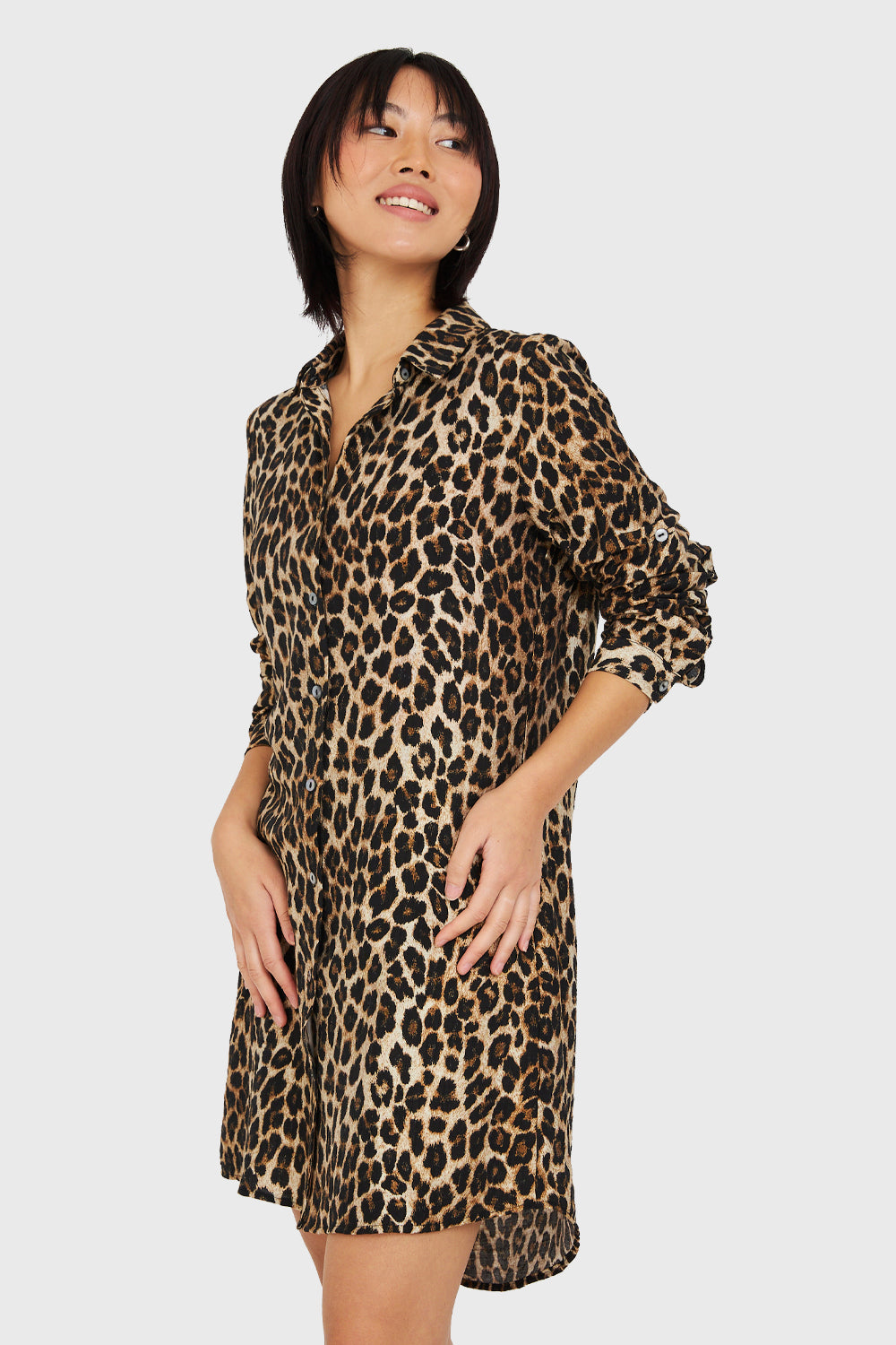 Vestido Tipo Camisero Leopard Café