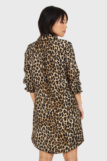 Vestido Tipo Camisero Leopard Café