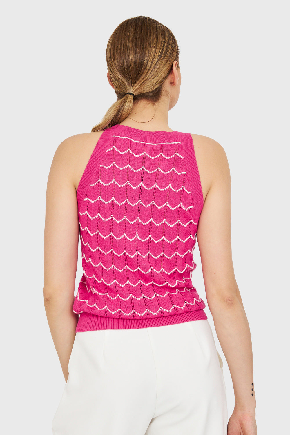 Polera Halter Calada Bicolor Fucsia