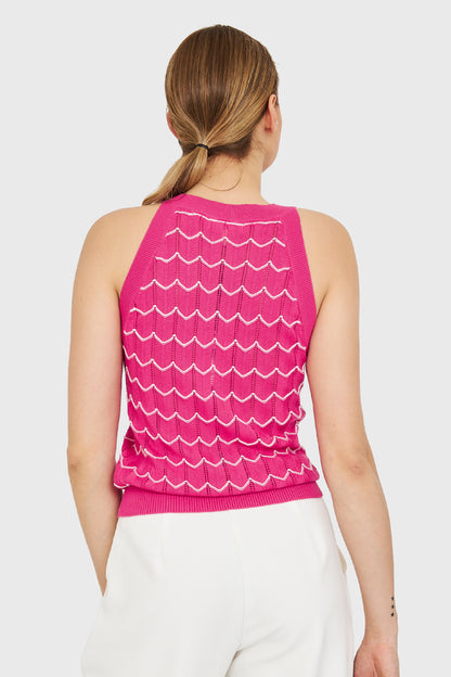 Polera Halter Calada Bicolor Fucsia