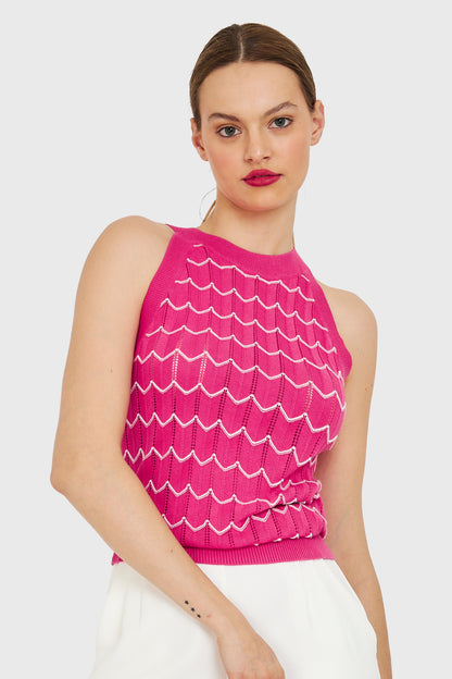 Polera Halter Calada Bicolor Fucsia