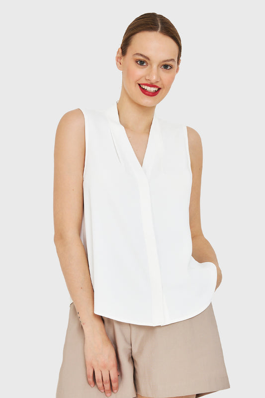 Blusa Escote V Sin Mangas Blanco