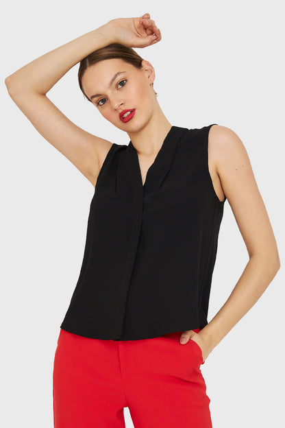 Blusa Escote V Sin Mangas Negro