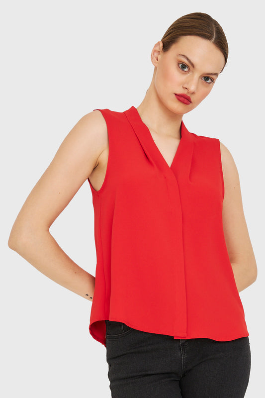 Blusa Escote V Sin Mangas Rojo