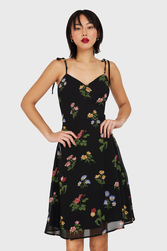 Vestido Flores Pabilo Ajustable Negro