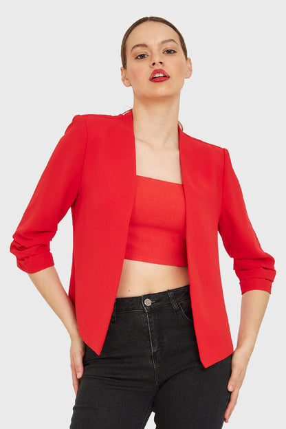 Blazer Cuello Sin Solapa Rojo