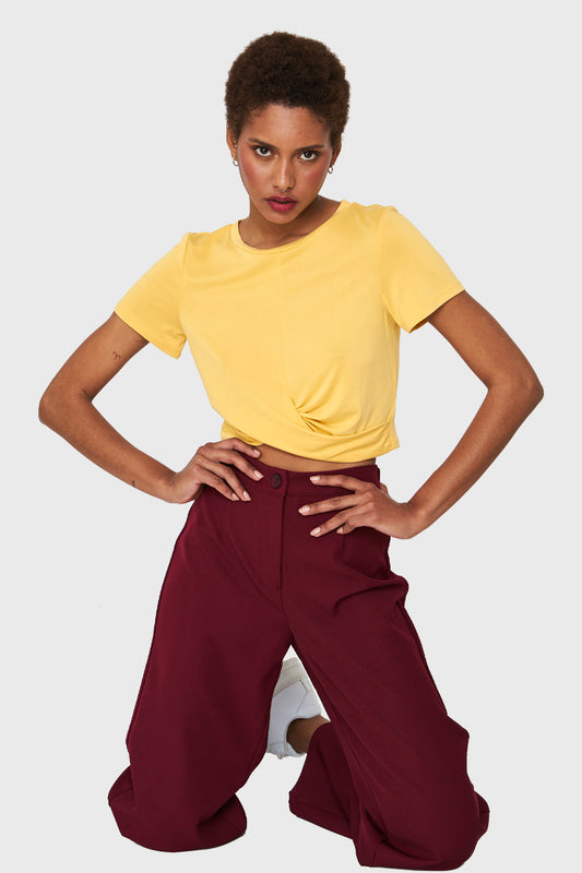 Polera Crop Nudo Amarillo