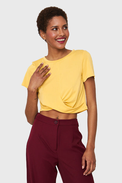 Polera Crop Nudo Amarillo