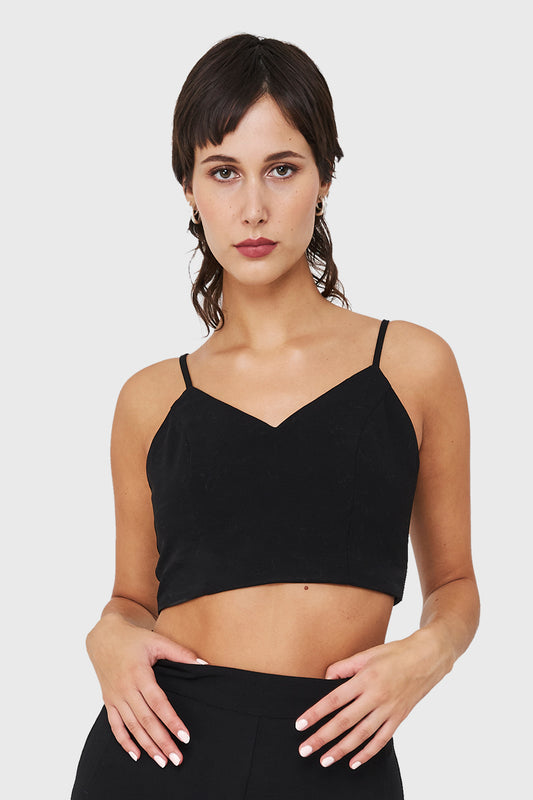 Crop Top Espalda Elasticada Negro