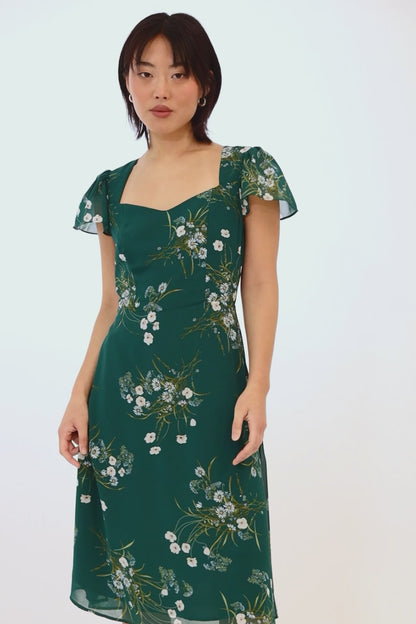 Vestido Escote Semi Corazón Verde Oscuro