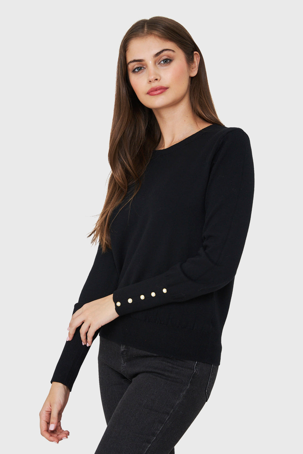 Sweater Punto Fino Detalles Perlas Negro