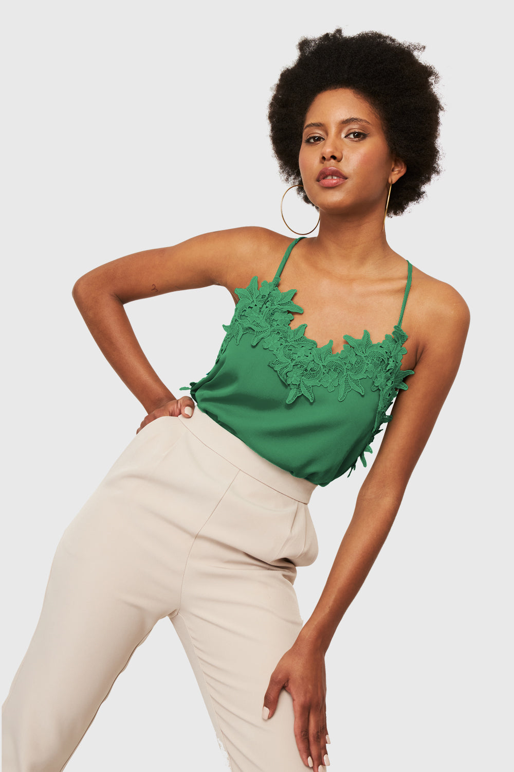 Blusa Escote Flores Verde