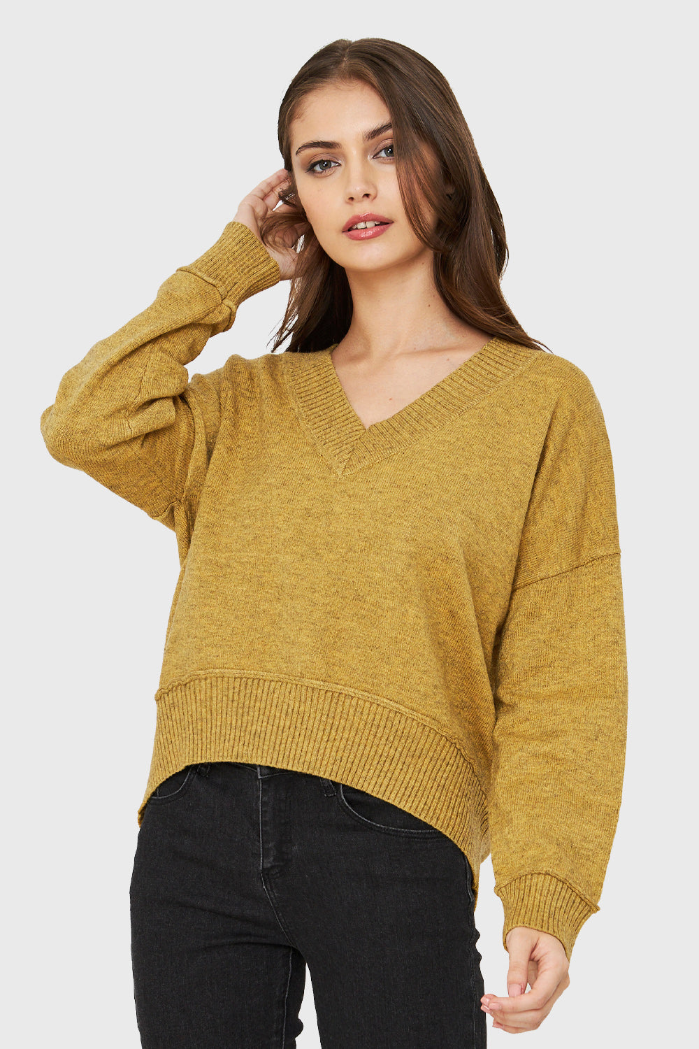 Sweater Cuello V Profundo Mostaza