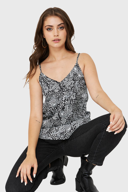 Top Print Paisley Negro