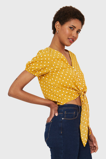 Blusa Lunares Y Nudo Amarillo