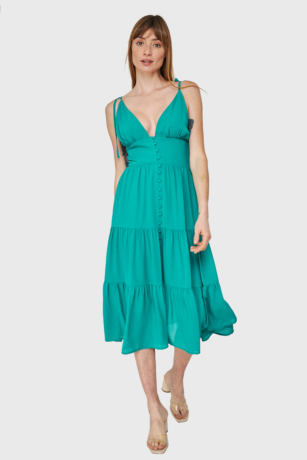 Vestido Faldón Con Volantes Verde